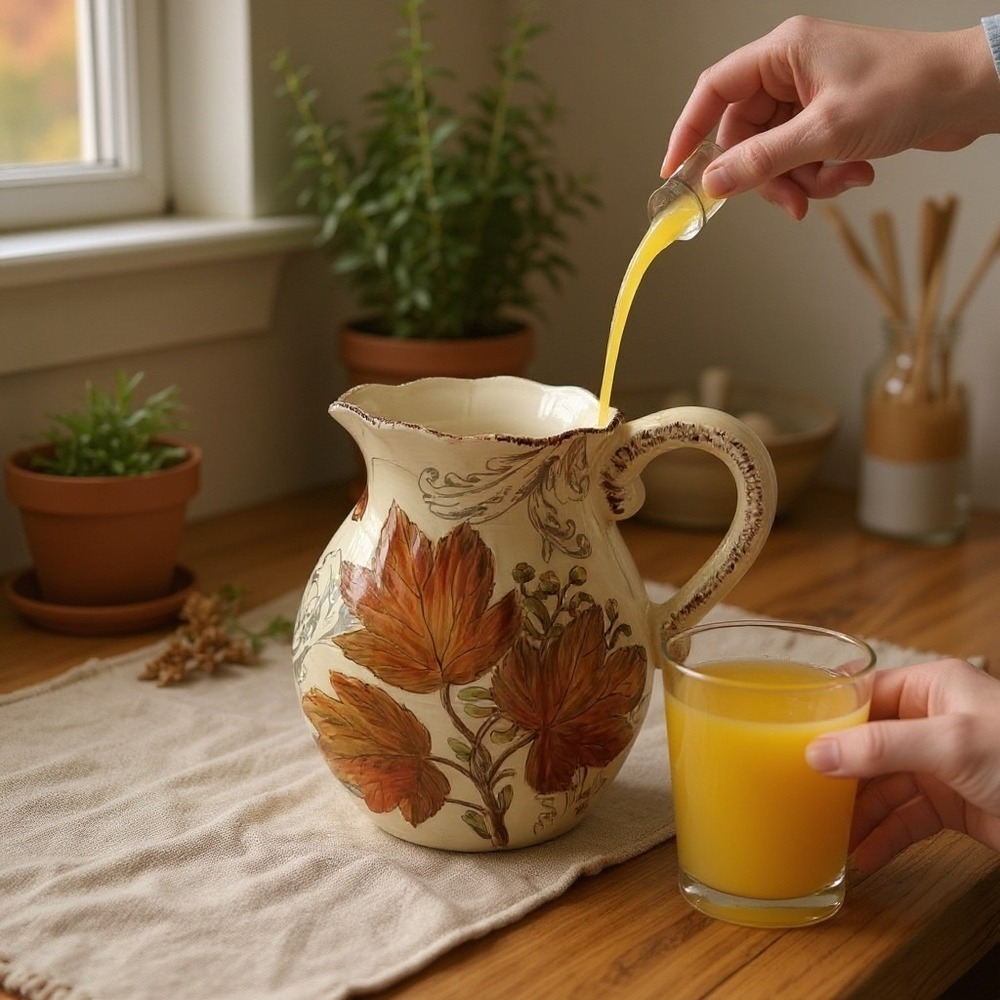 Marshalls Ceramic Harvest Pitcher Fall Leaves Acorns Cream Orange NWOT